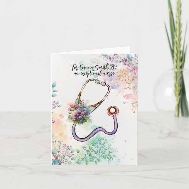 Personalized Thank You Nurse Healthcare Floral  Card (Front)