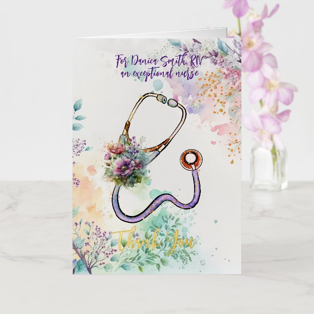 Personalized Thank You Nurse Healthcare Floral  Foil Greeting Card (Orchid)