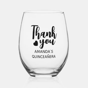 Personalized Thank You Quinceanera Party Favours  Stemless Wine Glass