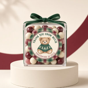 Personalized Thank You Snow Much Teddy Bear Tartan Classic Round Sticker