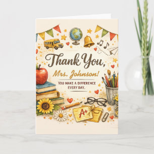 Personalized Thank You Teacher Watercolor Gift Card