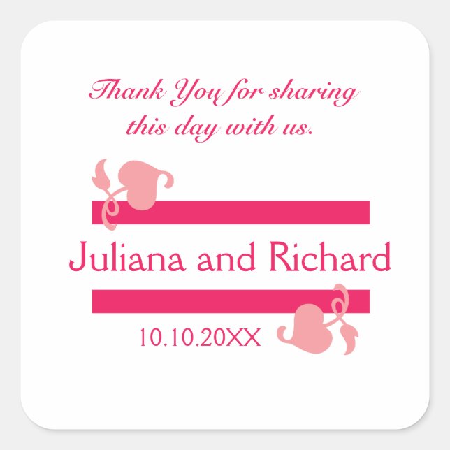 Personalized Thank You Wedding Favour Stickers (Front)