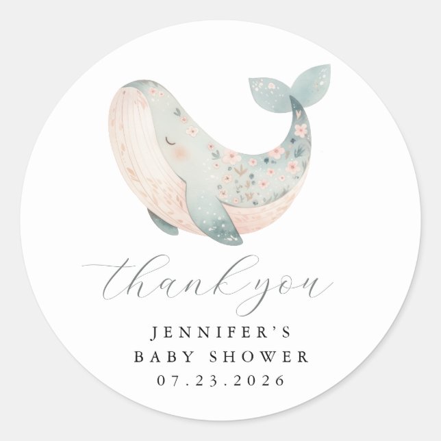Personalized Thank You Whale Round Stickers (Front)