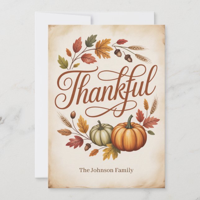Personalized Thankful Autumn Holiday Card (Front)