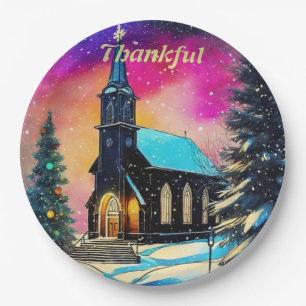 Personalized Thankful Country Christmas Church.    Paper Plate