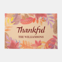 Personalized Thankful Fall Leaves  Doormat