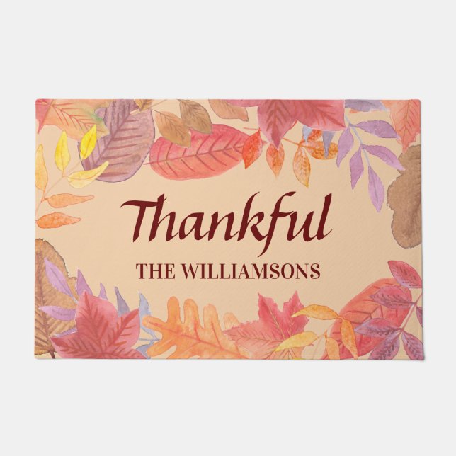 Personalized Thankful Fall Leaves  Doormat (Front)