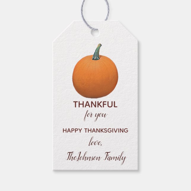 Personalized Thankful Pumpkin Thanksgiving Gift Tags (Front)