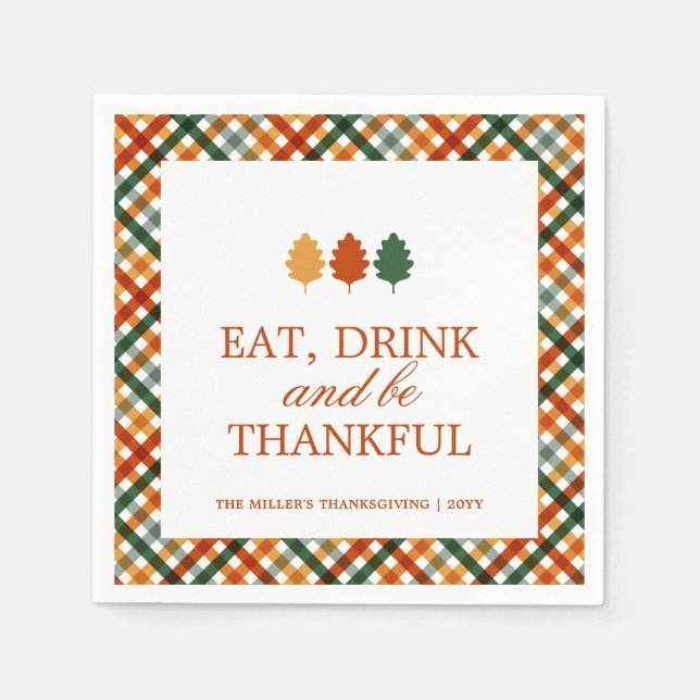 Personalized Thankful Thanksgiving Dinner Napkin (Front)