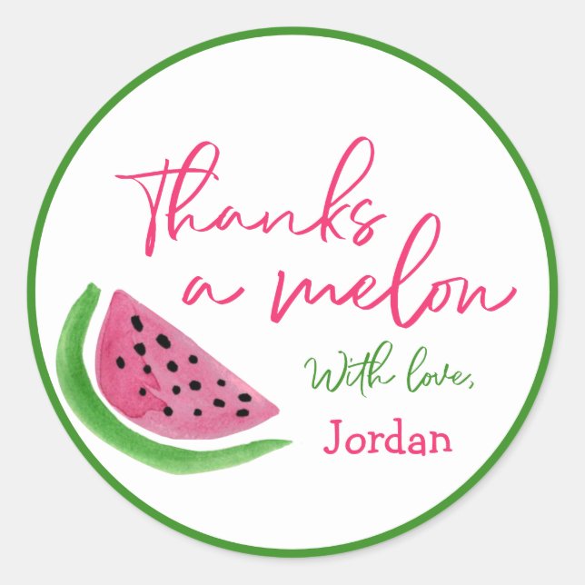 Personalized Thanks a Melon 1st Birthday Thanks Classic Round Sticker (Front)