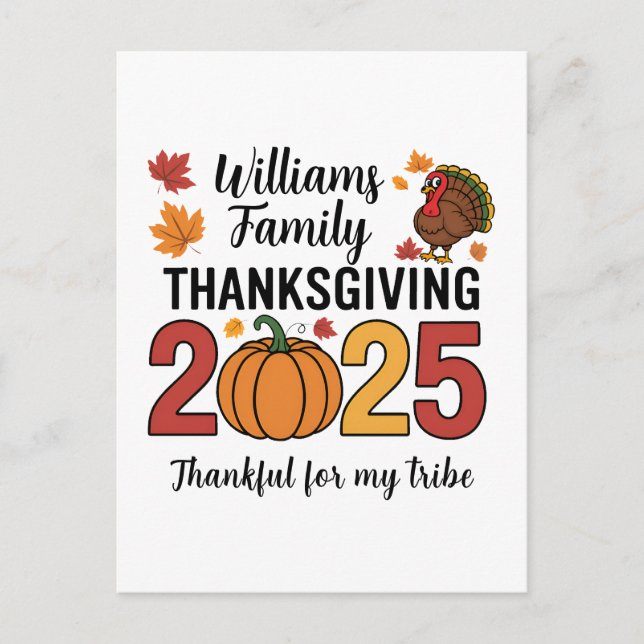Personalized Thanksgiving 2025 Pumpkin Family Postcard (Front)