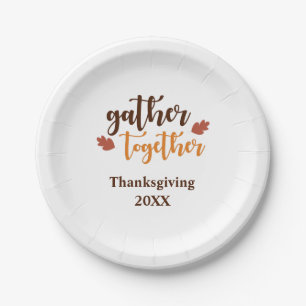 Personalized Thanksgiving Autumn Gather Together Paper Plate