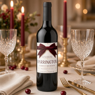 Personalized Thanksgiving Burgundy Velvet Bow Wine Label