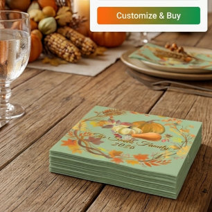 Personalized Thanksgiving Custom Autumn tabledecor Napkin
