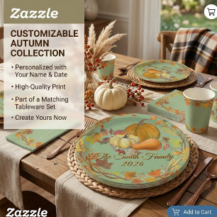 Personalized Thanksgiving Custom Autumn tabledecor Paper Plate