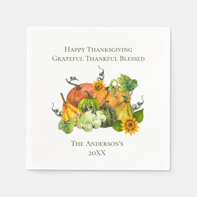 Personalized Thanksgiving Fall Autumn Pumpkins  Napkin (Front)