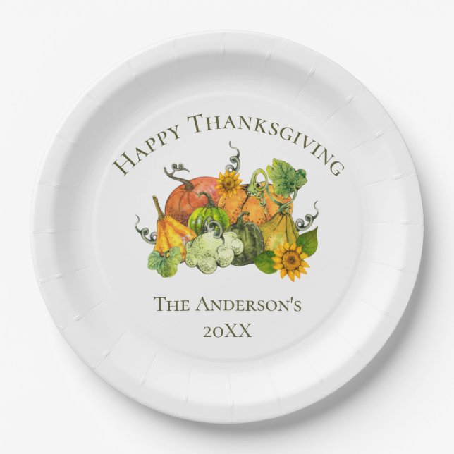 Personalized Thanksgiving Fall Autumn Pumpkins Paper Plate (Front)