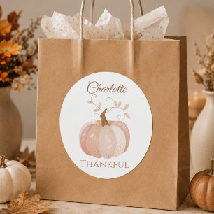 Personalized Thanksgiving – Fall Pumpkin Thankful Classic Round Sticker