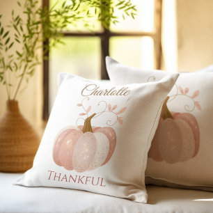 Personalized Thanksgiving – Fall Pumpkin Thankful  Throw Pillow