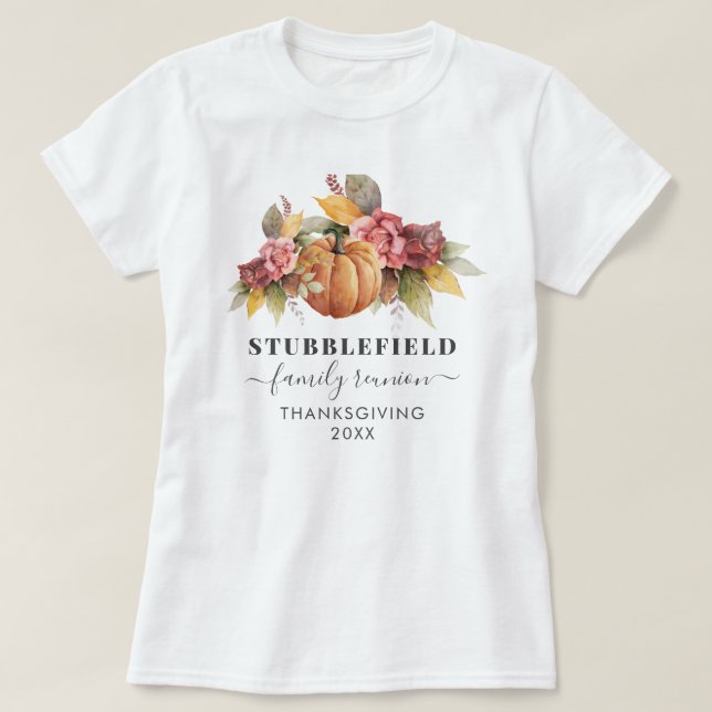 Personalized Thanksgiving Family Reunion Pumpkin T-Shirt (Design Front)