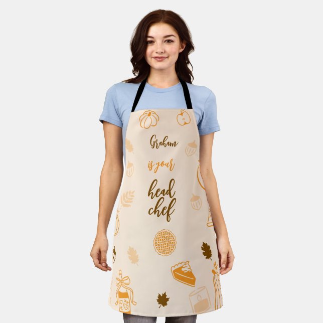 Personalized Thanksgiving Friendsgiving Head Chef  Apron (Worn)