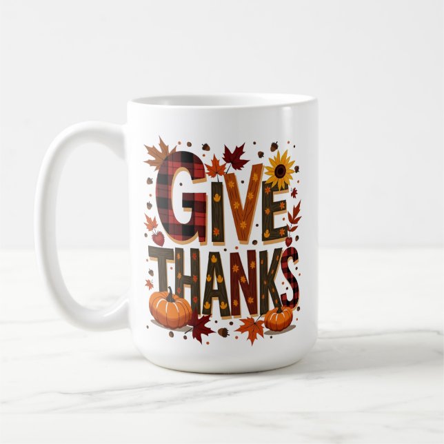 Personalized Thanksgiving - Give Thanks Coffee Mug (Left)