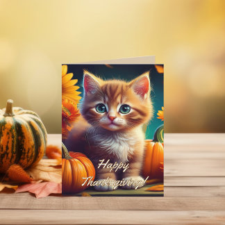 Personalized Thanksgiving Gratitude | Orange Cat  Thank You Card