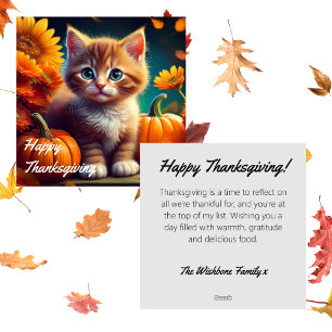 Personalized Thanksgiving   Orange Cat & Pumpkin Holiday Card