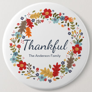 Personalized Thanksgiving Thankful Fall  6 Inch Round Button
