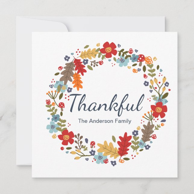 Personalized Thanksgiving Thankful Fall Flat Card (Front)