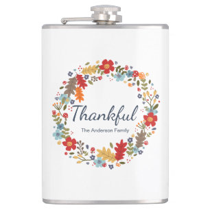 Personalized Thanksgiving Thankful Fall  Hip Flask