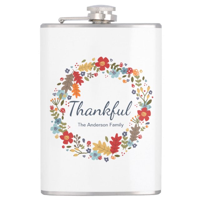 Personalized Thanksgiving Thankful Fall  Hip Flask (Front)