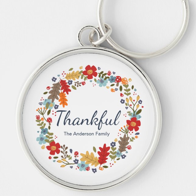 Personalized Thanksgiving Thankful Fall  Keychain (Front)
