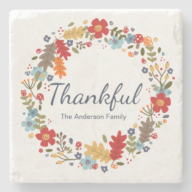 Personalized Thanksgiving Thankful Fall  Stone Coaster (Front)