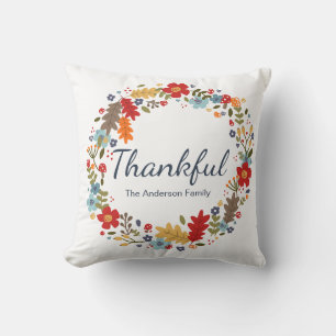 Personalized Thanksgiving Thankful Fall Throw Pillow