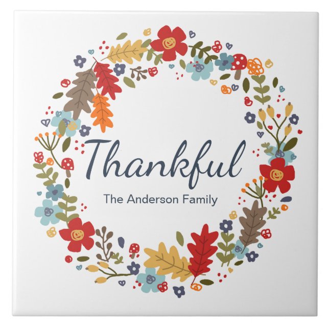 Personalized Thanksgiving Thankful Fall  Tile (Front)