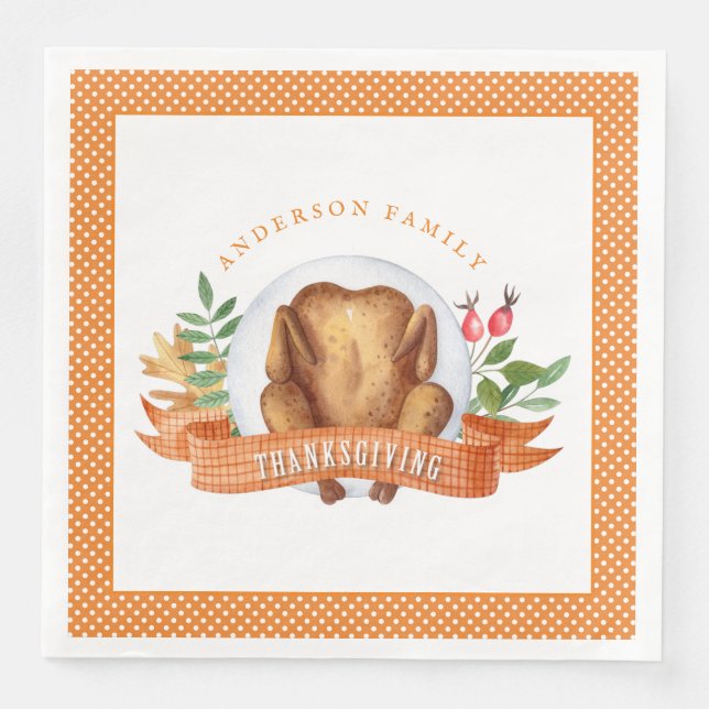 Personalized Thanksgiving Turkey Dinner Napkin (Front)