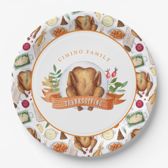 Personalized Thanksgiving Turkey Dinner  Paper Pla Paper Plate (Front)