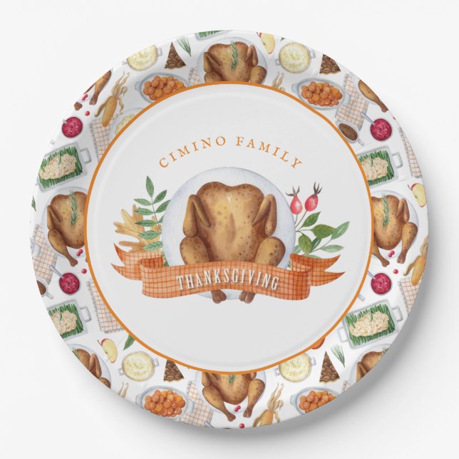 Personalized Thanksgiving Turkey Dinner  Paper Pla Plate (Front)
