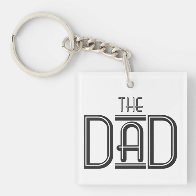 Personalized THE Dad Simple Black White Text  Keychain (Front)
