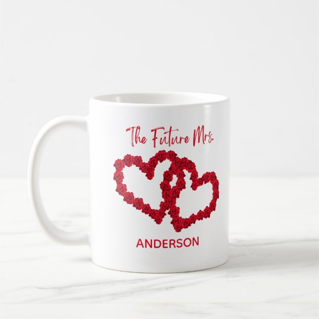 Personalized The Future Mrs. Engagement Gift Roses Coffee Mug (Left)
