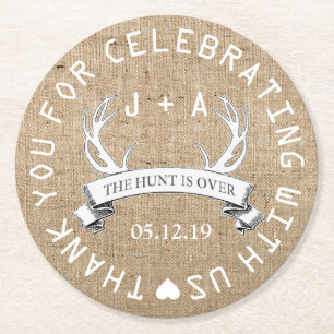 Personalized The Hunt is Over Wedding Favour Round Paper Coaster