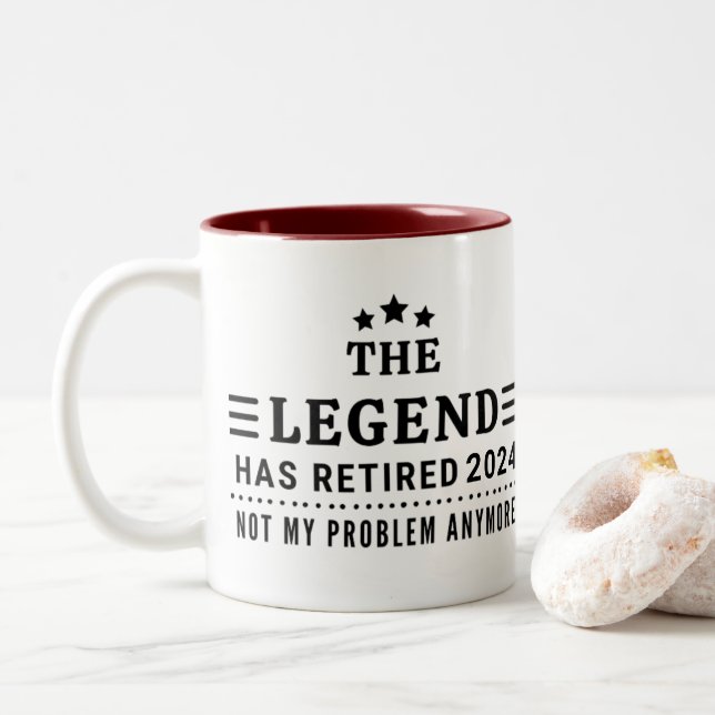Personalized The Legend has Retired Fun Retirement Two-Tone Coffee Mug (With Donut)