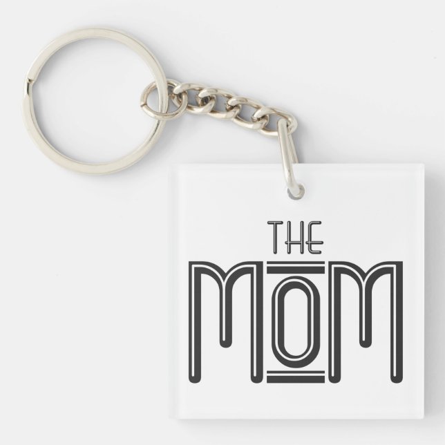 Personalized THE Mom Simple Black White Text  Keychain (Front)