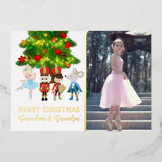 Personalized The Nutcracker Ballet Christmas Foil Holiday Card (Front)