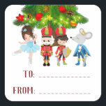 Personalized The Nutcracker, Ballet Christmas Square Sticker<br><div class="desc">The beautiful ballet holiday design is centred around The Nutcracker production. This design was inspired by Act I in the Stahlbaum home with the fight of the Nutcracker, toy soldiers and mouse king. Other hair colours and skin tones are available for the ballerina. If you would like changes please contact...</div>