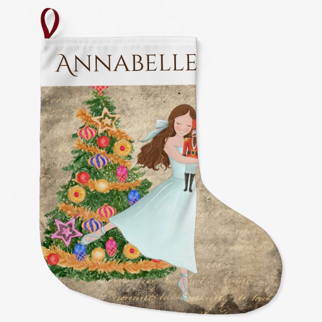 Personalized The Nutcracker Clara Ballet Holiday Large Christmas Stocking (Front)
