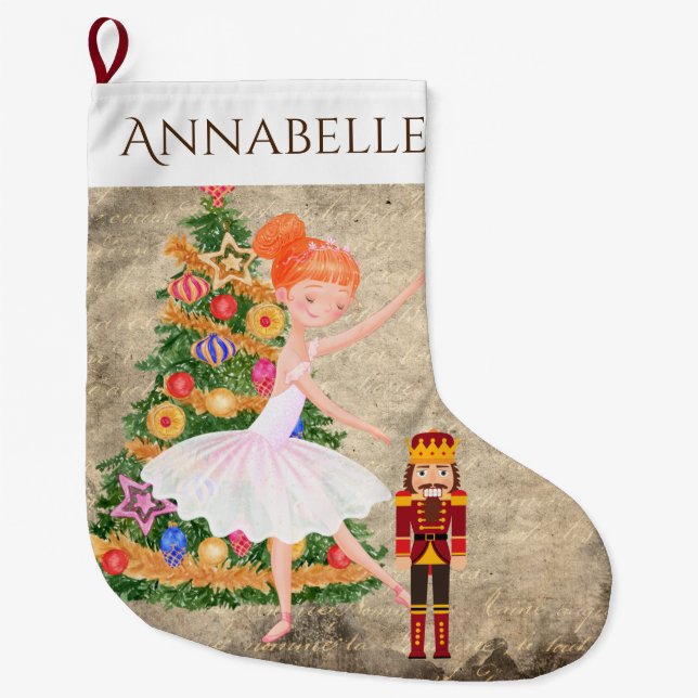 Personalized The Nutcracker Clara Ballet Holiday Large Christmas Stocking (Front)