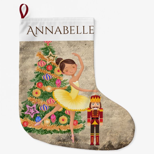 Personalized The Nutcracker Clara Ballet Holiday Large Christmas Stocking (Front)