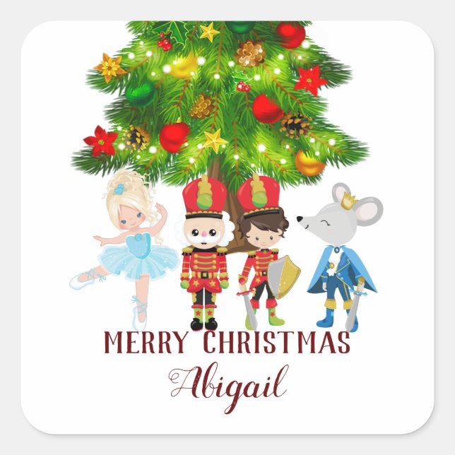 Personalized The Nutcracker, Clara, Christmas Square Sticker (Front)